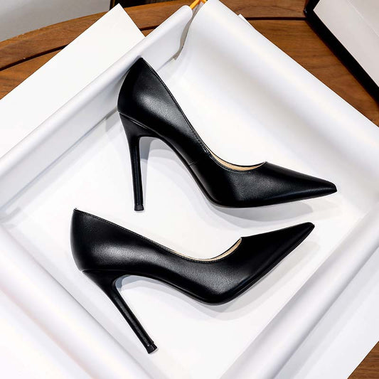 Women's Black Soft High Stiletto Sexy Pointed Heels