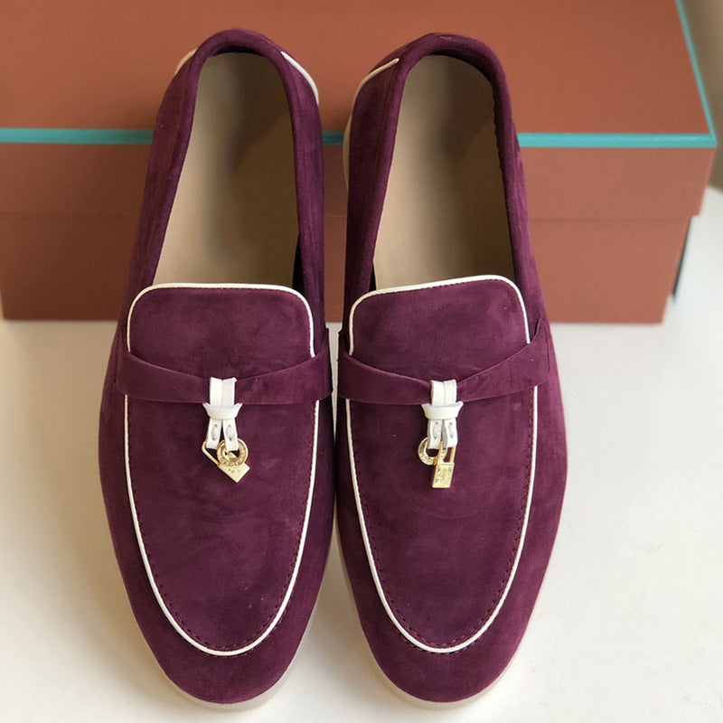 Women's Channel Top Plate Slip-on Pumps Flat Bottom Loafers