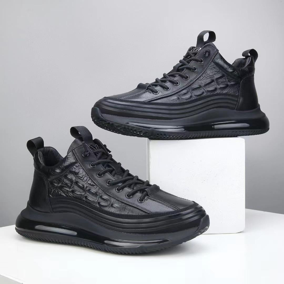 Men's Top Layer Cowhide High Air Cushion Soft Bottom Crocodile Embossed Men's Shoes