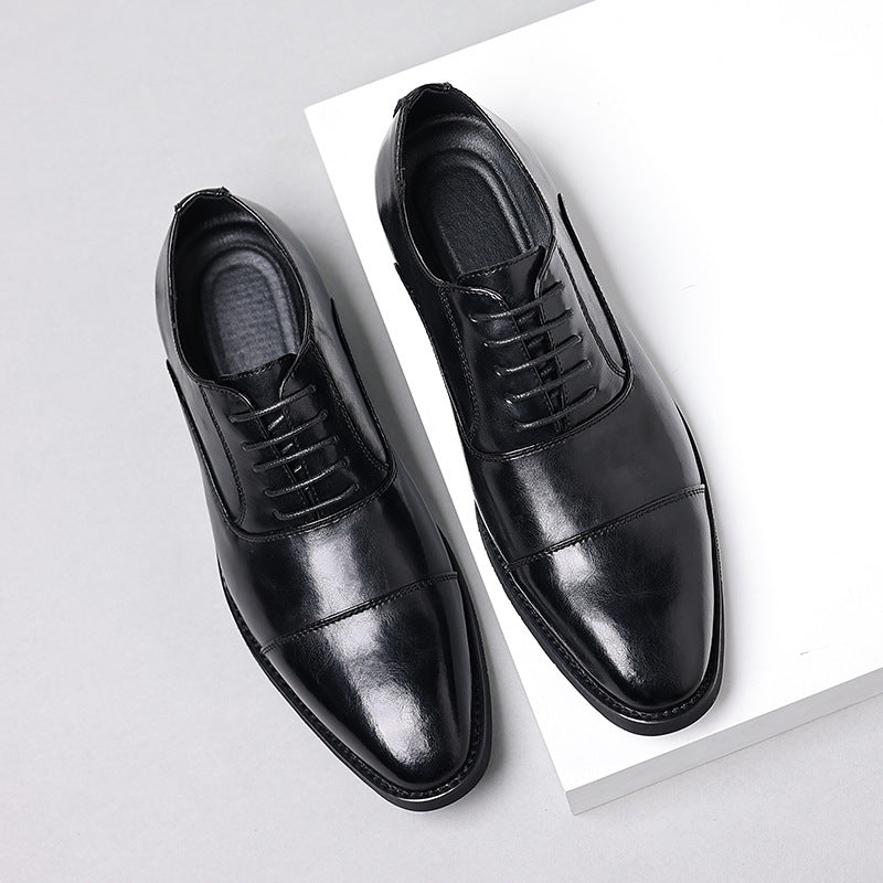 Men's Pointed British Style Derby Three Joint Business Formal Wear Leather Shoes