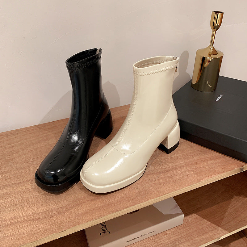 Women's Waterproof Platform High Skinny Chunky Zipper Heels