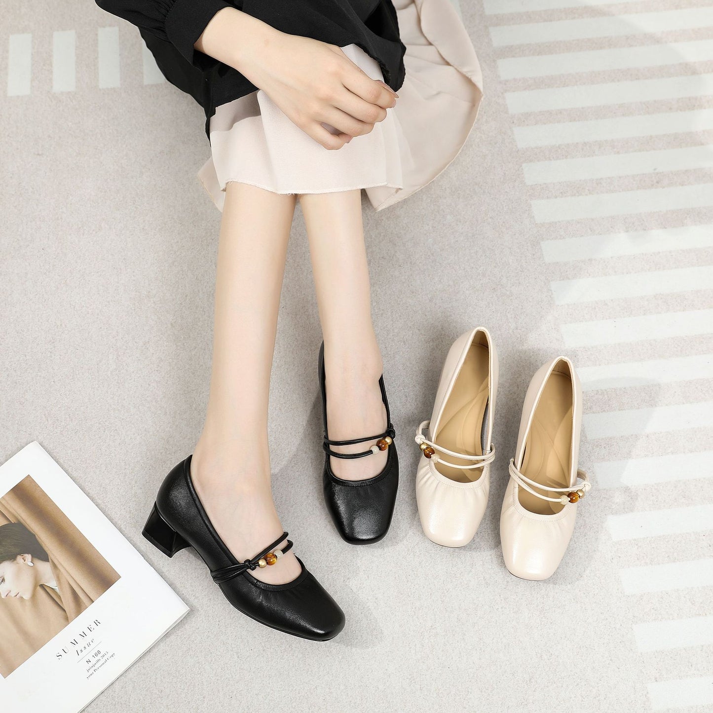 Square Toe Comfortable One-word Buckled Chunky Women's Casual Shoes