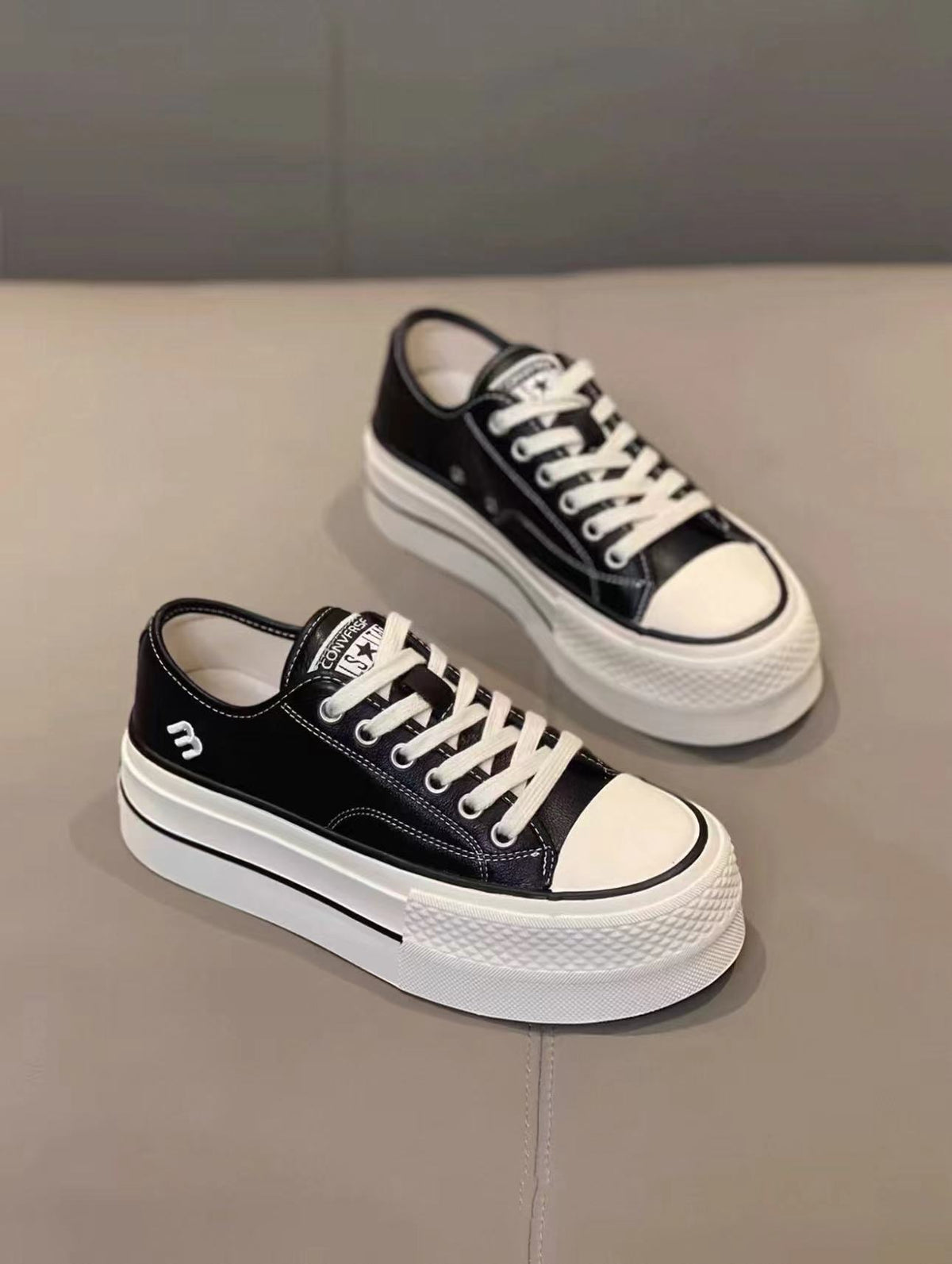 Women's Genuine Platform White Spring Lace Up Sports Sneakers