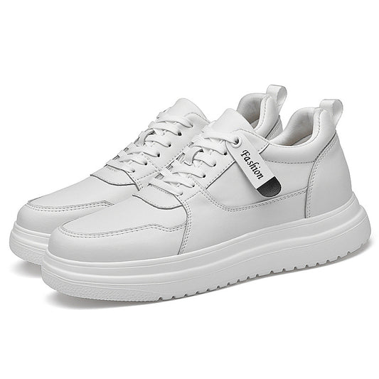 Men's Invisible Height Increasing Insole Fashion Cowhide White Sneakers