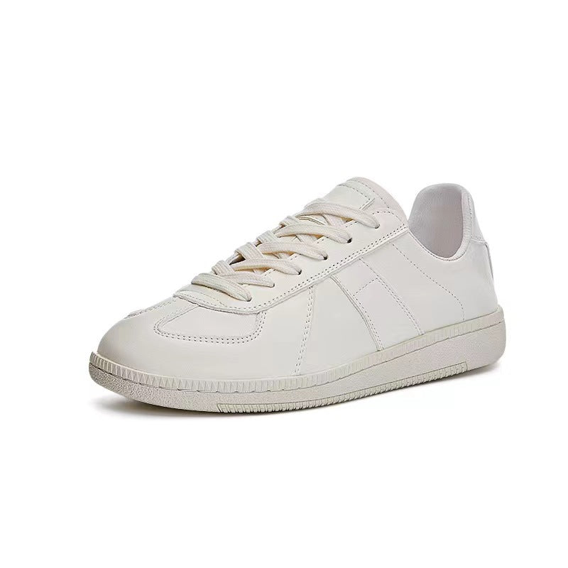 Women's White Flat Top Layer Cowhide Breathable Skateboard Sneakers
