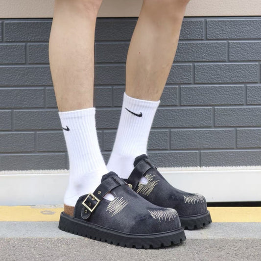 Retro Distressed Pump Couple Summer Flat Thick-soles Slippers