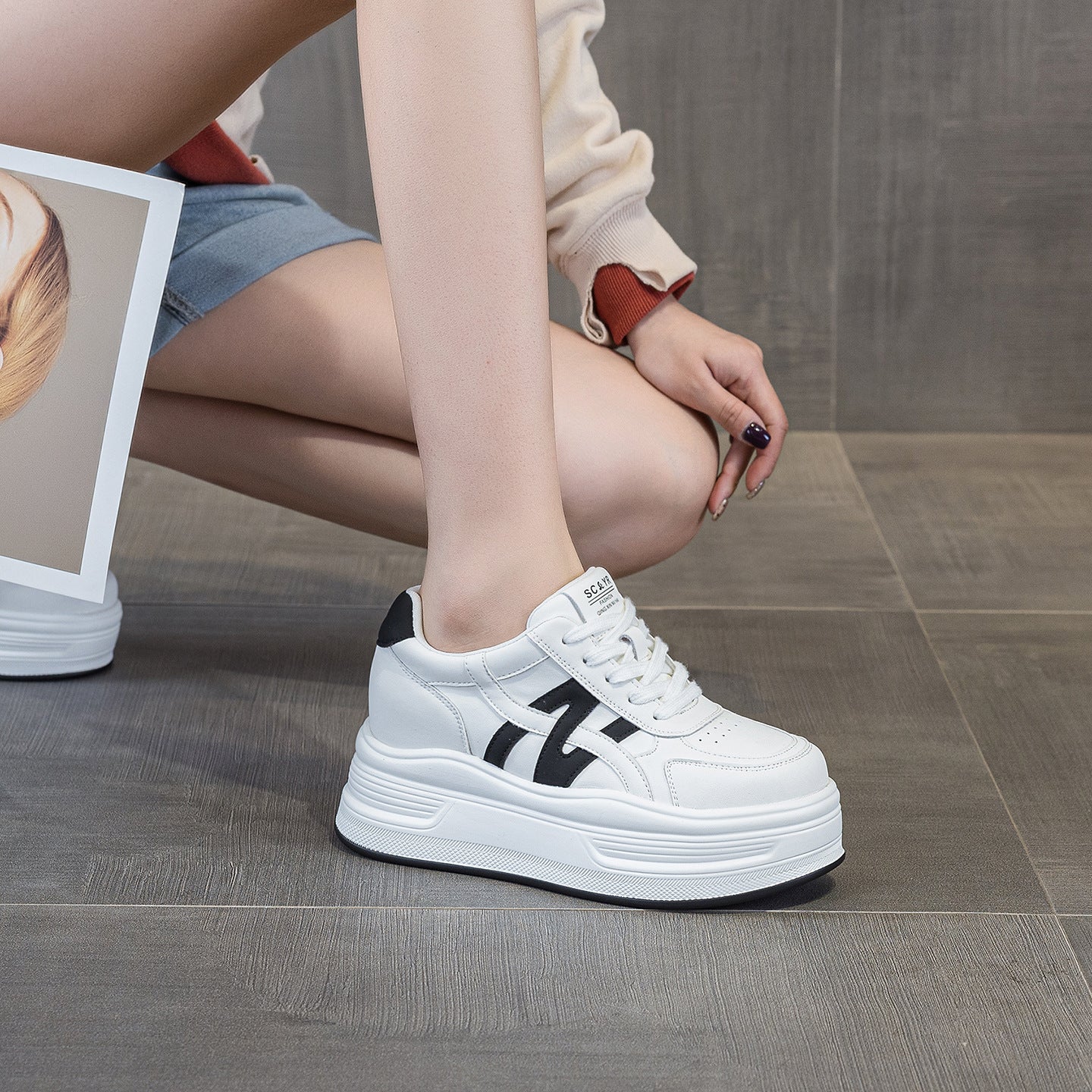 Women's White For Autumn Thick Sole Height Increasing Men's Shoes