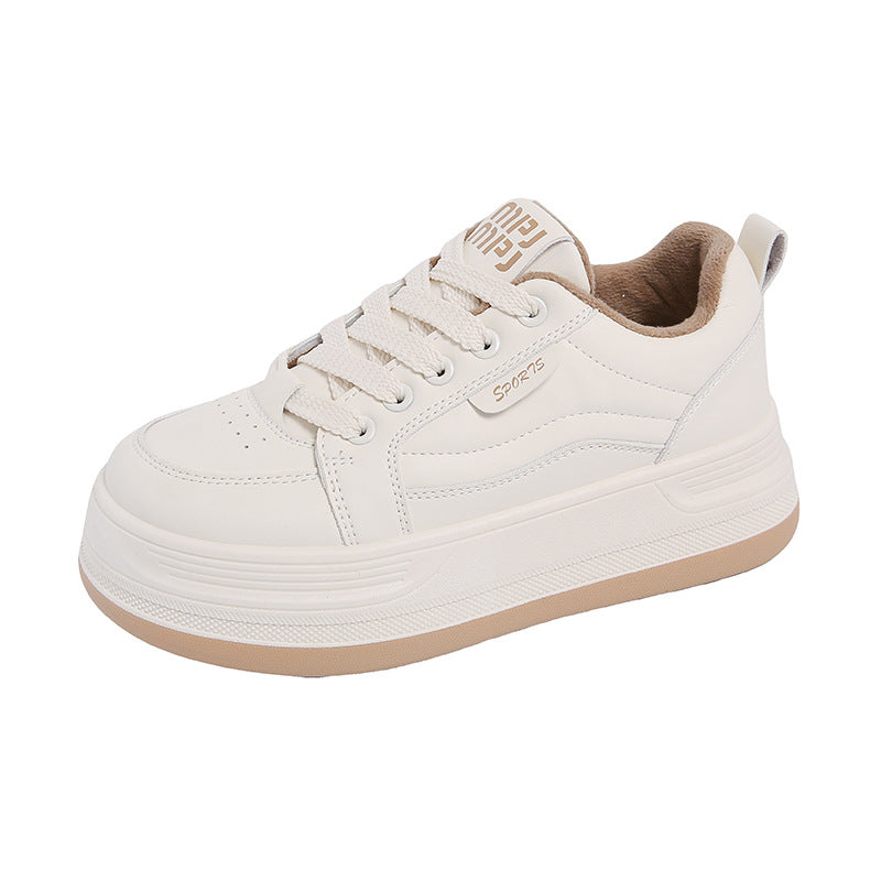 Women's Winter Korean Style Thick-soled Low Brushed White Fashionable Sneakers