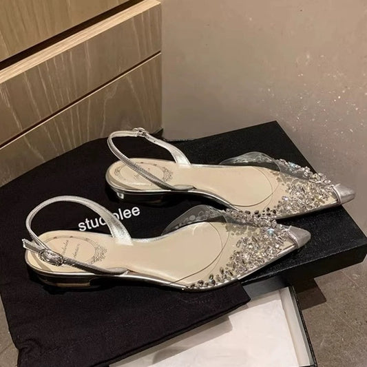 Pointed Toe Transparent Rhinestone Pumps Outdoor Fashion Sandals
