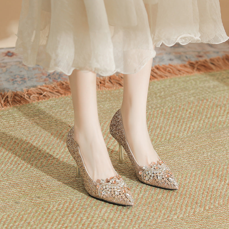 Women's French Wedding Stiletto Dress Bridesmaid Plus Size Heels