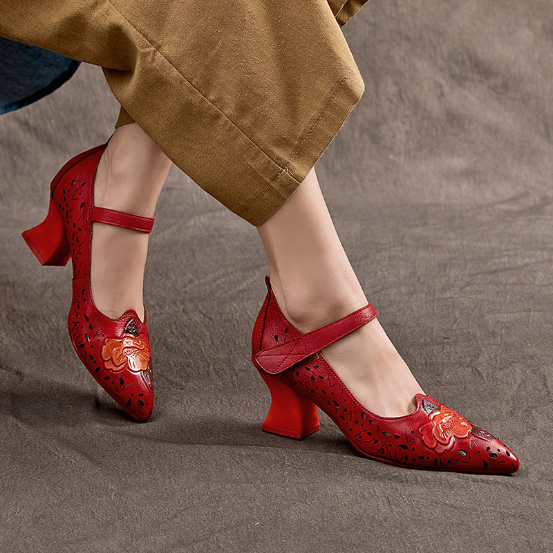 Women's Ethnic Style Flower Cowhide Velcro Comfortable Women's Casual Shoes
