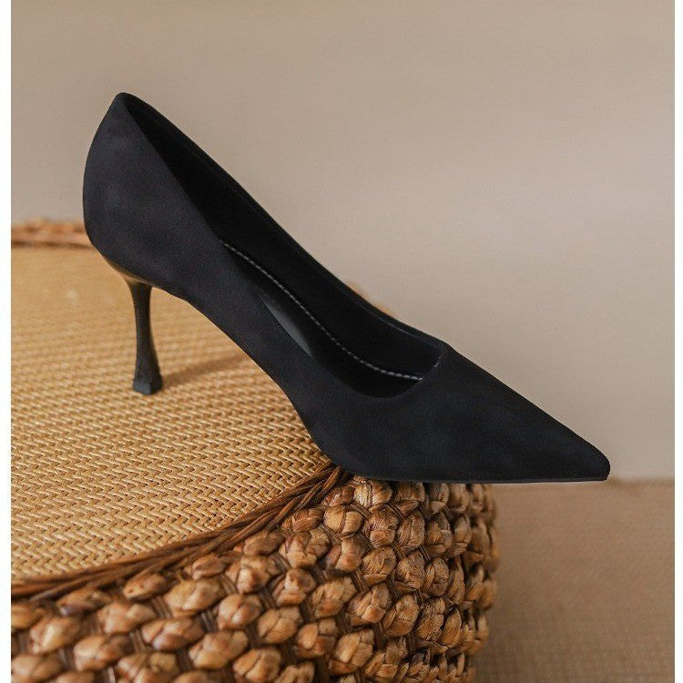 Women's Professional Black High Stiletto Soft Pointed French Women's Shoes