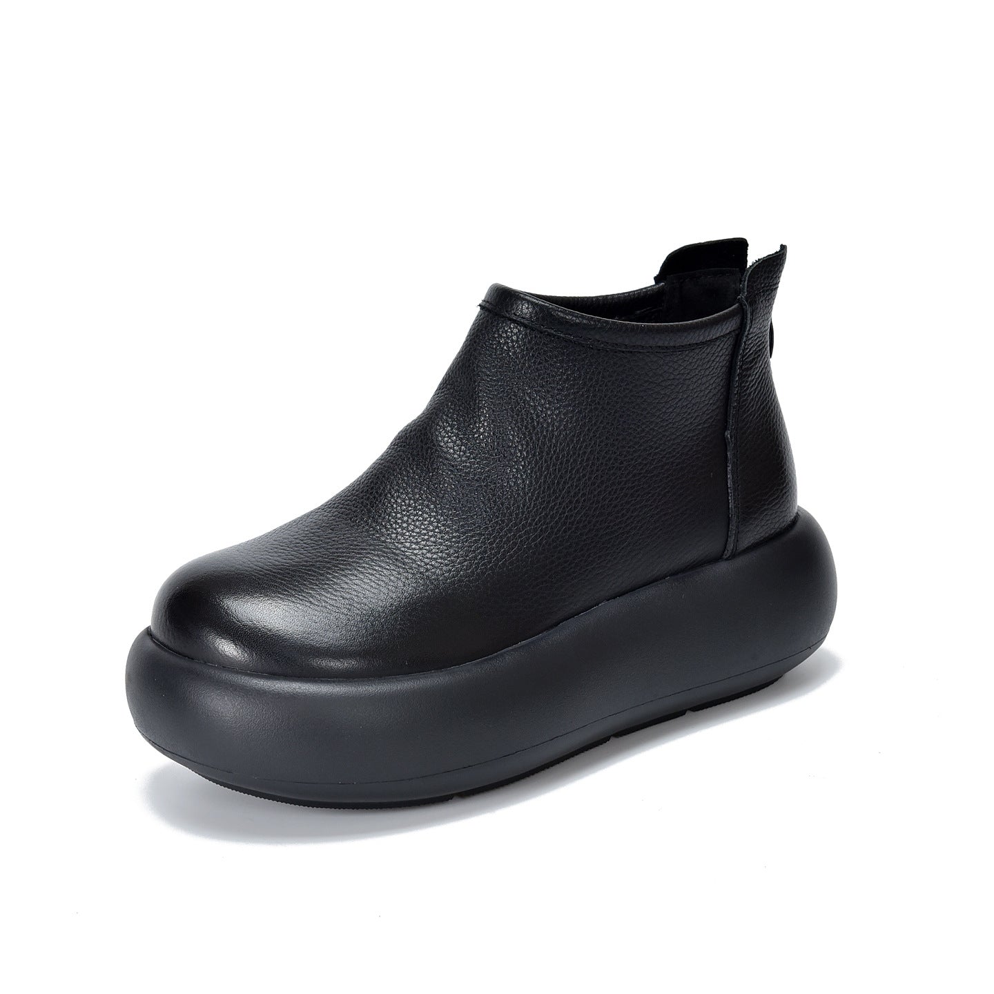 Simple Round Toe Ankle Genuine Platform Women's Leather Boots