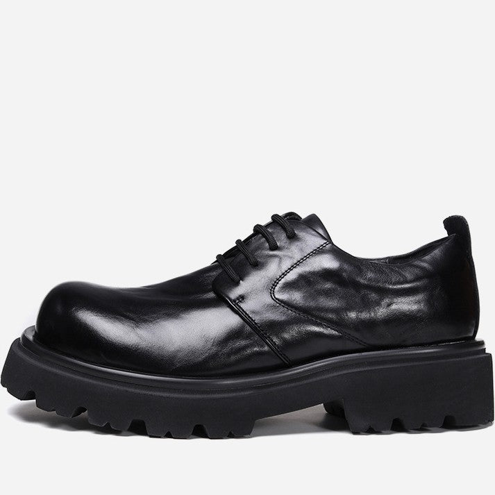 Men's High-grade Big Head Genuine Breathable Increased Thick Bottom Commuter Round Men's Business Leather Shoes