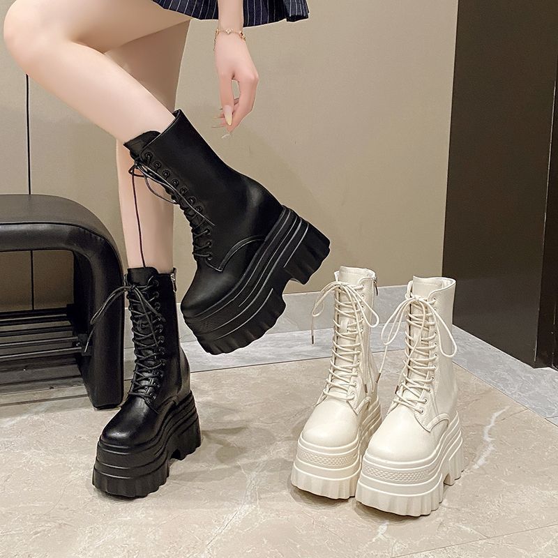 Hight Increasing Martin Female Comic Show Thick-soled British Style Slimming Boots