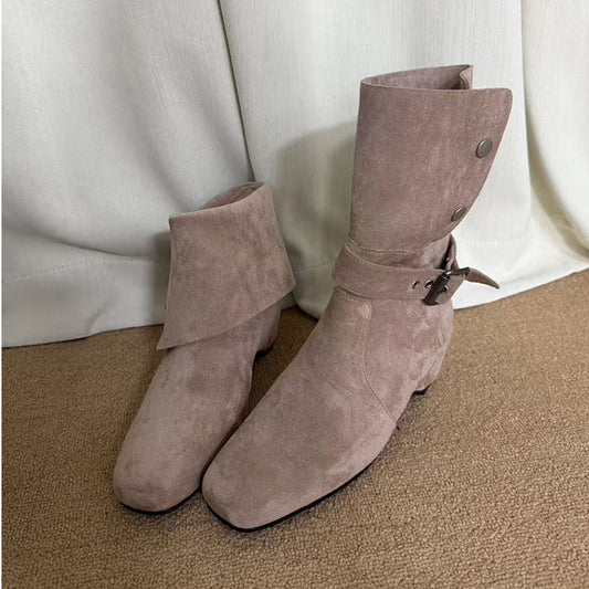 Women's Design Knee-high Fashion Belt Buckle Two-way Women's Leather Boots