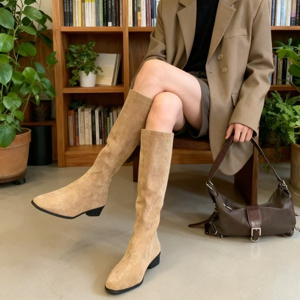 Women's Height Increasing Insole Suede High Slimming Tall Stretch Retro Women's Leather Boots