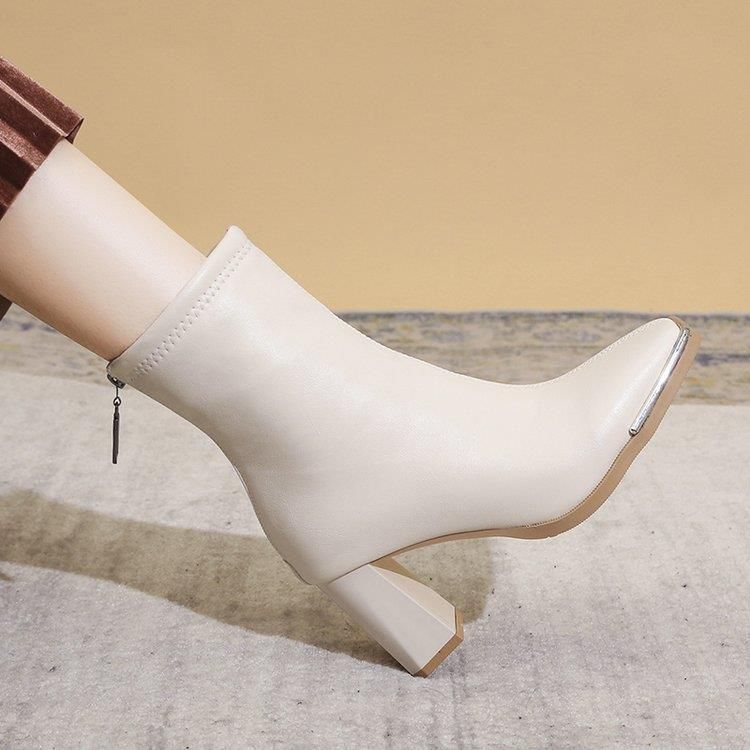 Women's Soft High Square Toe Chunky Fashion Veet Heels