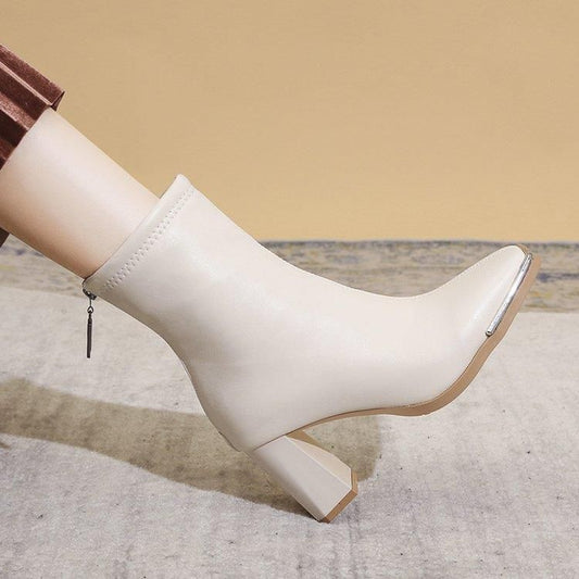 Women's Soft High Square Toe Chunky Fashion Veet Heels