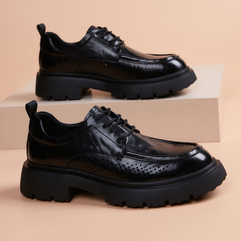 Men's Summer Side Punching Breathable Green British Style Foam Light Men's Business Leather Shoes