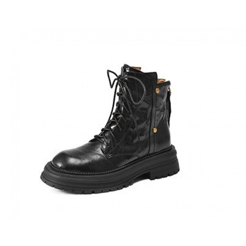 Women's Beautiful Sheepskin Thick Bottom British Style Women's Leather Boots