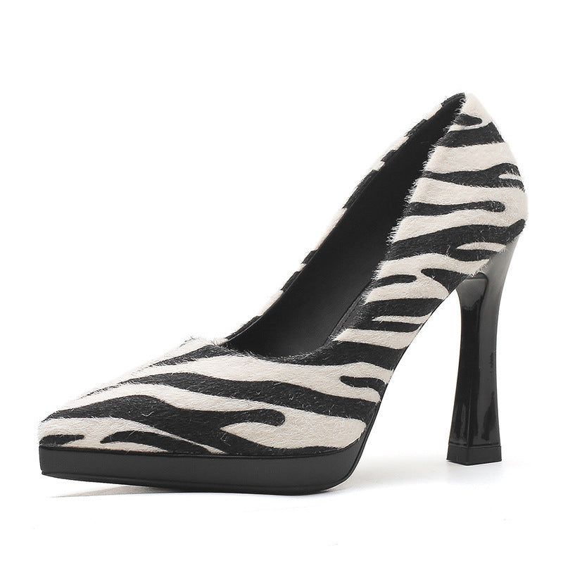 Print Suede High Pointed Stiletto Waterproof Platform Super Not Tired Heels