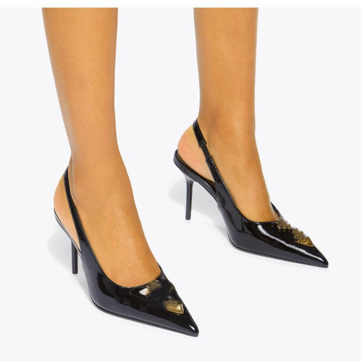 Pointed Toe Stiletto Rhinestone Eagle Head High Heeled Sandals