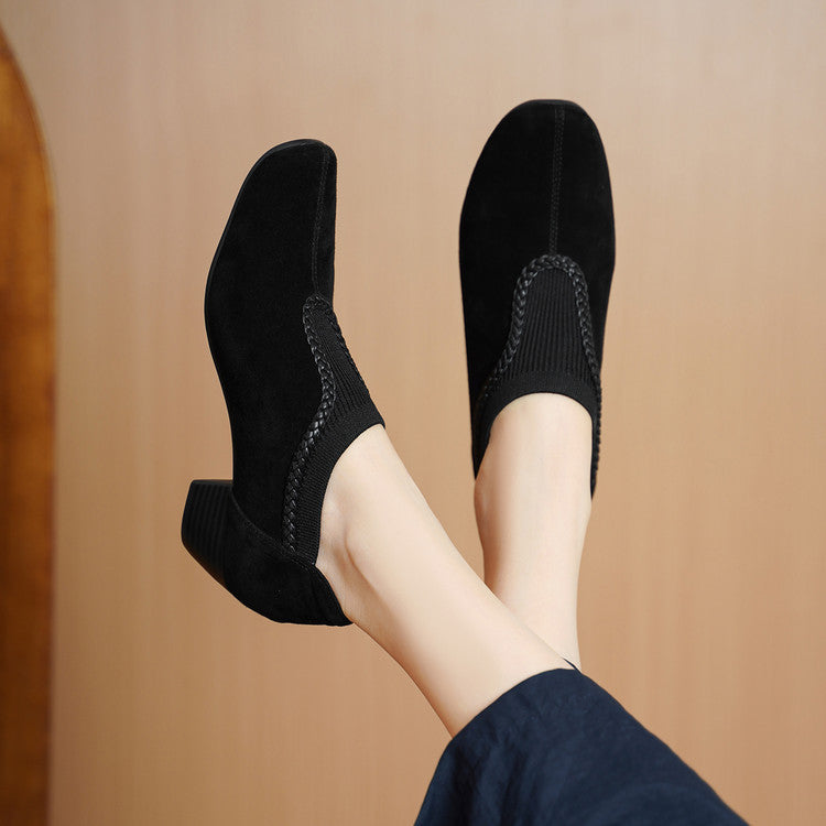 Women's Style Matte Sheepskin Low Authentic Square Toe Deep Mouth Small Women's Fashion Shoes