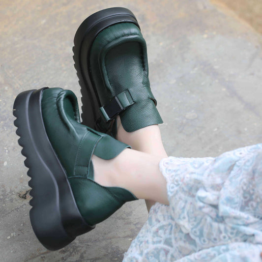 First Layer Cowhide Small Height Increasing Retro Platform Sandals