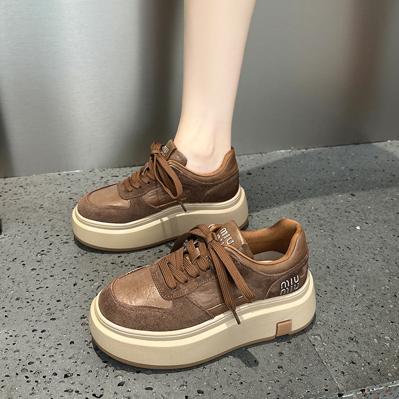 Women's Platform Simple Lace Fashion Height Increasing Sneakers