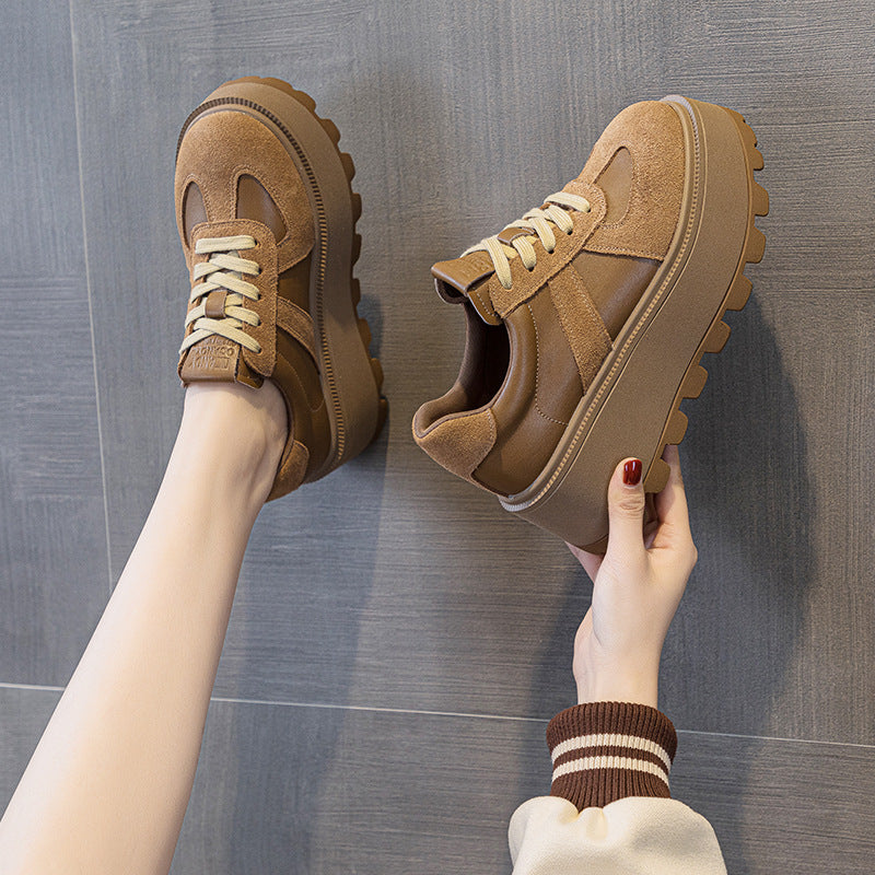 Women's German Training Thick Bottom Height Increasing Insole Matte Retro Fashion Women's Casual Shoes