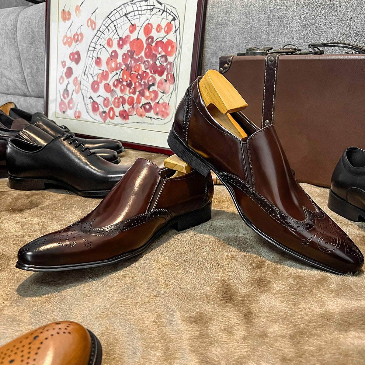 Men's Brogue Pointed Toe Korean Fashion Calf Loafers/doug Shoes