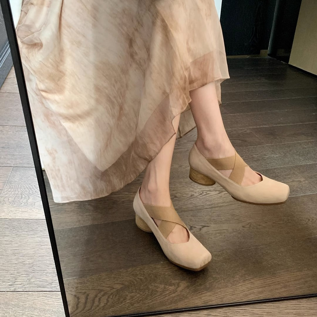 Women's Ballet Pig Nose Cross Strap Mary Women's Shoes