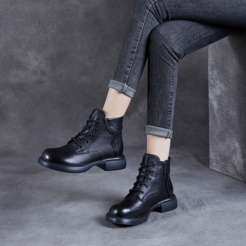 Winter British Style Martin Zip Fashion Short Retro Heels