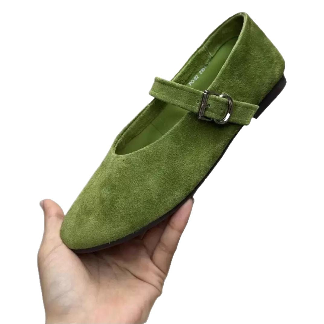 Women's Mary Jane Ballet Flat Bottom Retro Buckle Brushed Women's Fashion Shoes