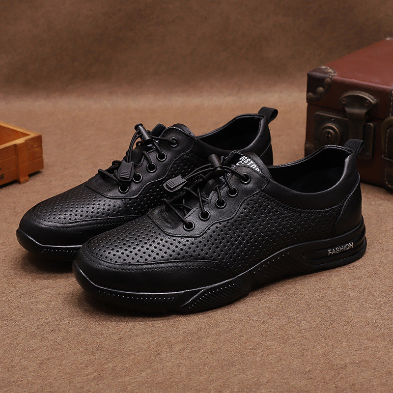 Men's Layer Cowhide Mesh Comfortable Business Pumps Leather Shoes