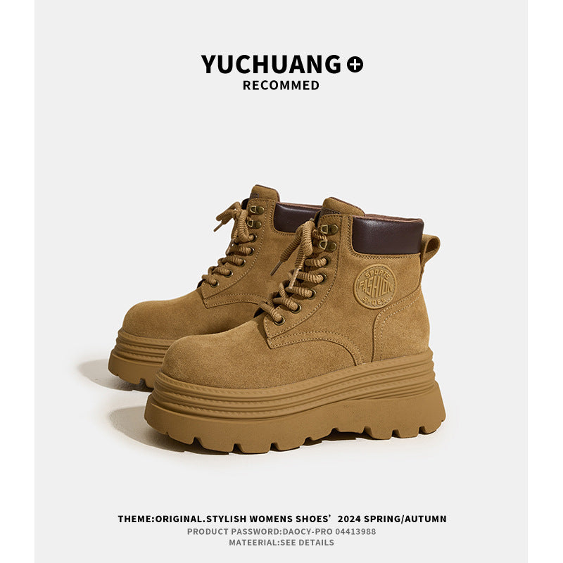 Women's Thick Bottom Inner Height Increasing British Style Boots