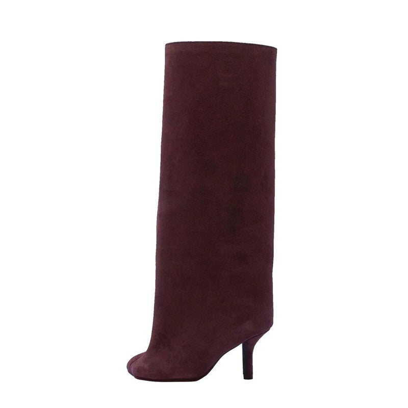 Toe Vintage Frosted Suede Baggy Straight Trousers Pipe Plus Women's Leather Boots