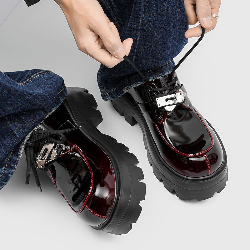 Men's Thick Bottom Height Increasing Small Derby Glossy Big Head Men's Casual Leather Shoes