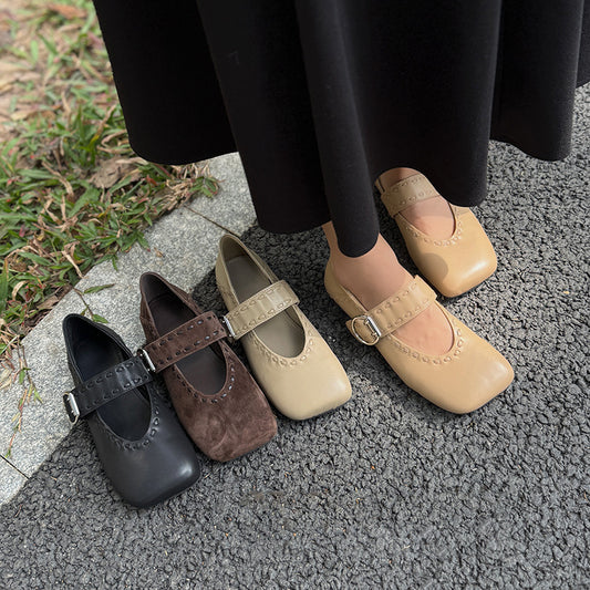 Jane Vintage Square Toe Flat Bottom Grandma Women's Fashion Shoes