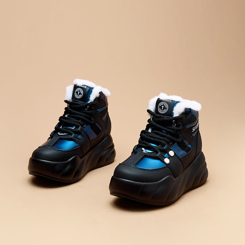 Women's Rabbit Fur Integrated Winter Fleece-lined Warm Snow Boots