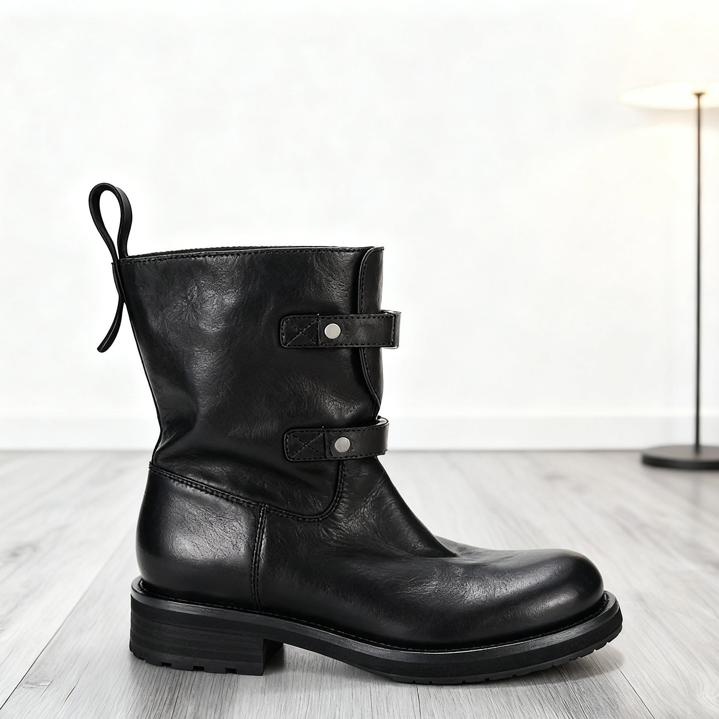 Women's Winter Black Washed Horse Worker Round Head Boots