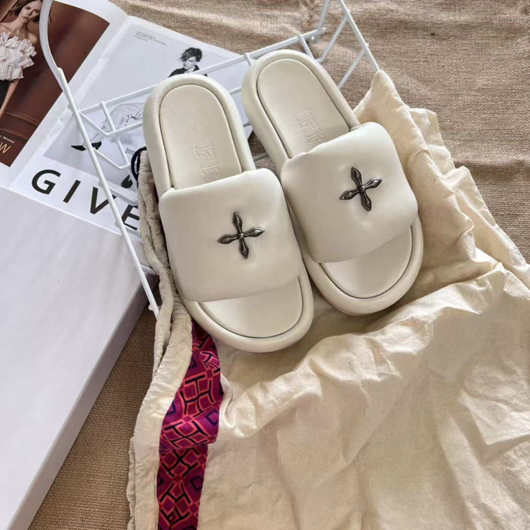 Cross Thick Bottom Increased Fluffy Outdoor Slippers