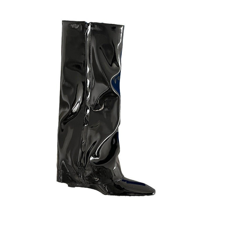Fashion Pointed Toe Below The Knee Long Side Zipper High Women's Leather Boots