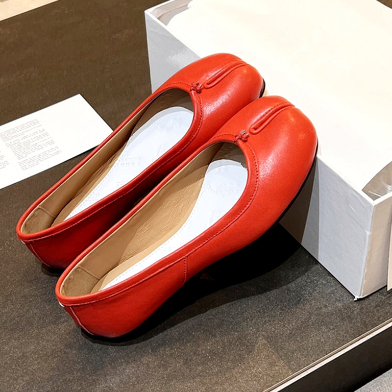 High Version Genuine Sheep Skin Split Toe Flat Ballet Loafers