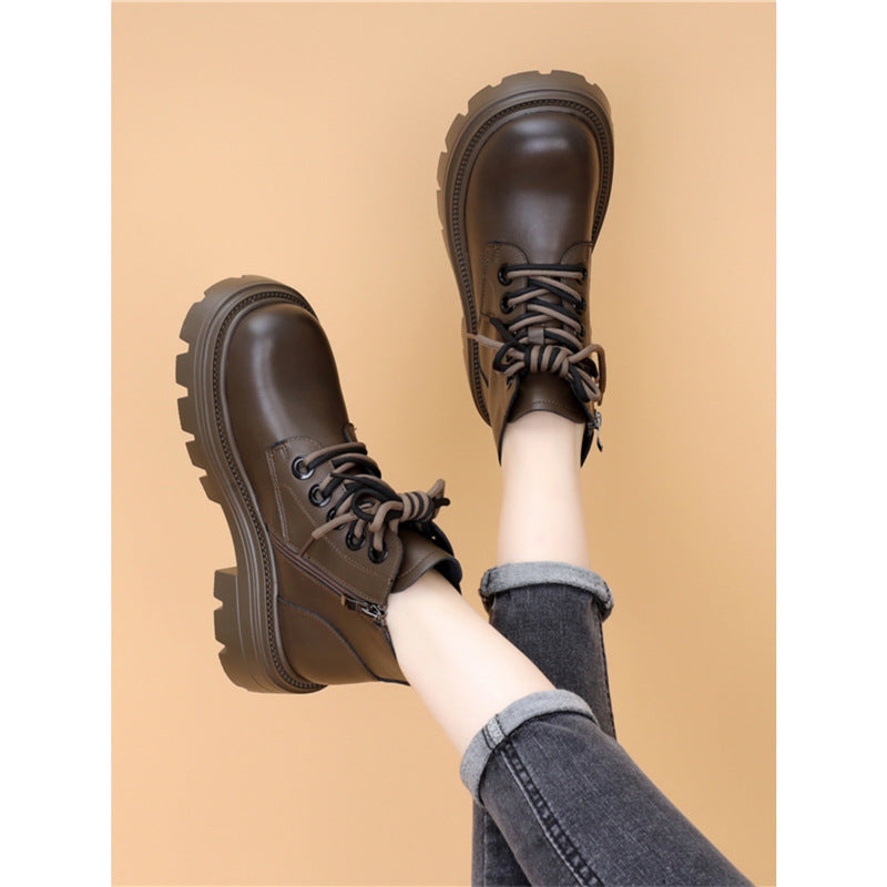 Platform Martin Female Fashion Short Soft Bottom Black Women's Leather Boots