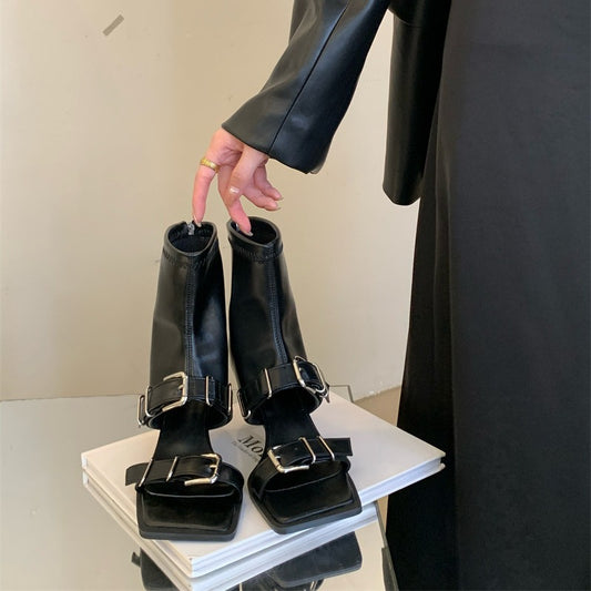 Tax-free Open Toe Split Sexy Peep Square Sandals