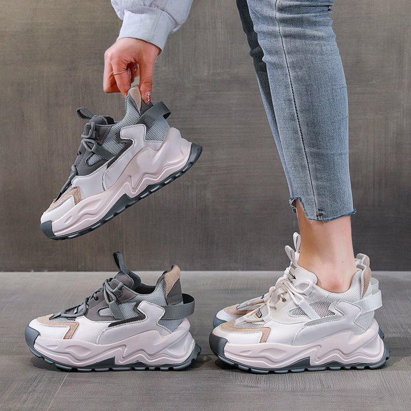 Women's & Men's Increasing Insole Dad Thick Bottom White Sports Sneakers