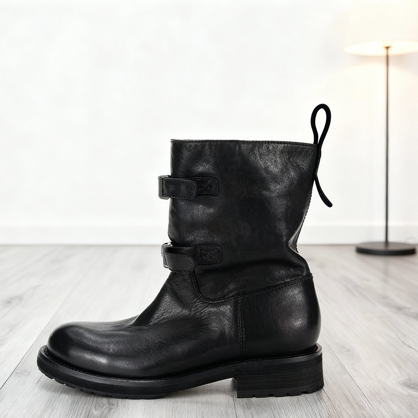 Women's Winter Black Washed Horse Worker Round Head Boots