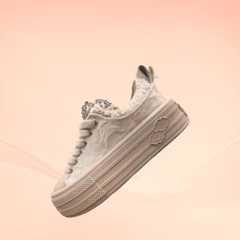 Women's Flower White For Match Dad Tide Height Sneakers